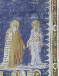 Profeternas fresk i Salle de la Grande Audience (publikens kammare), detalj föreställande profeterna Moses och Jesaja, ca 1344-5